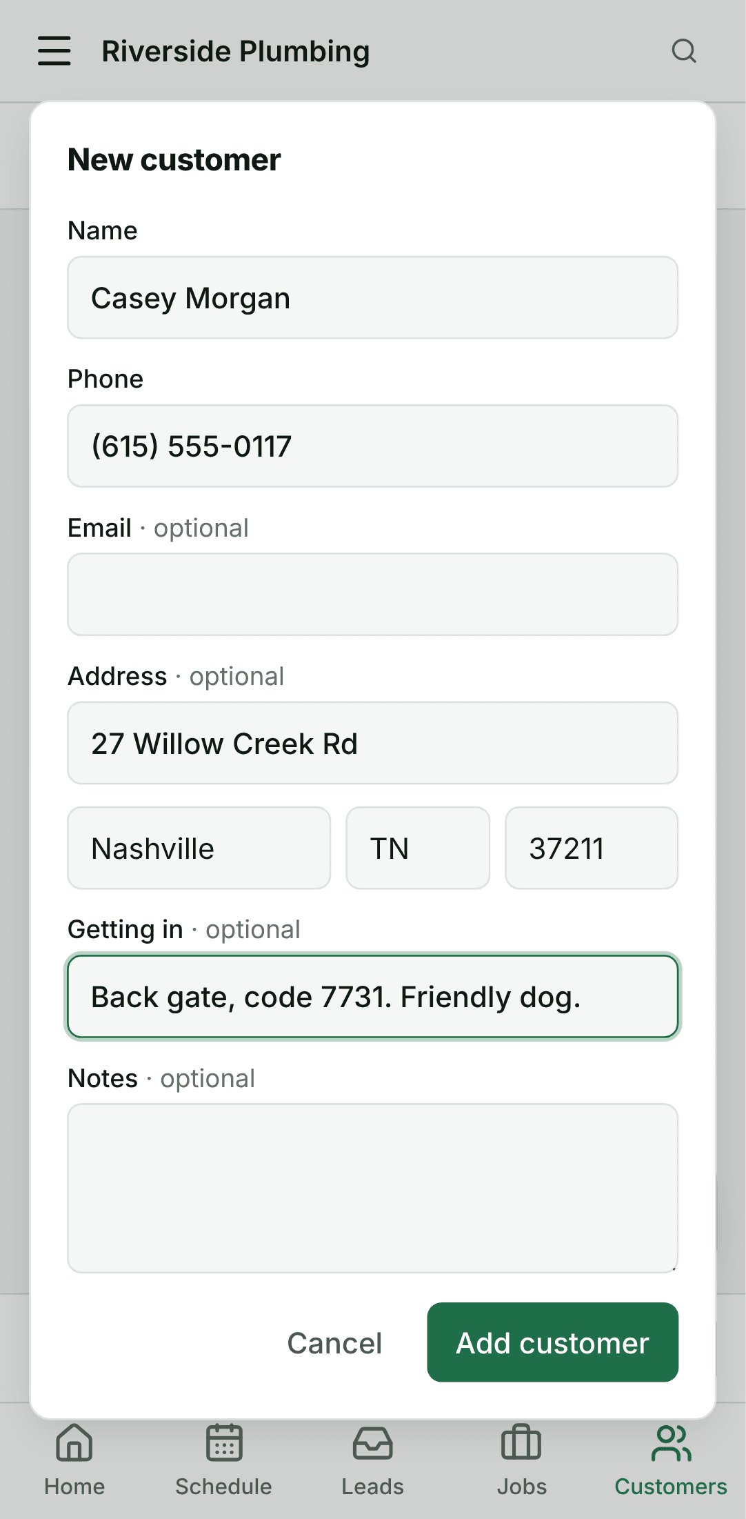Add the customer, on a phone