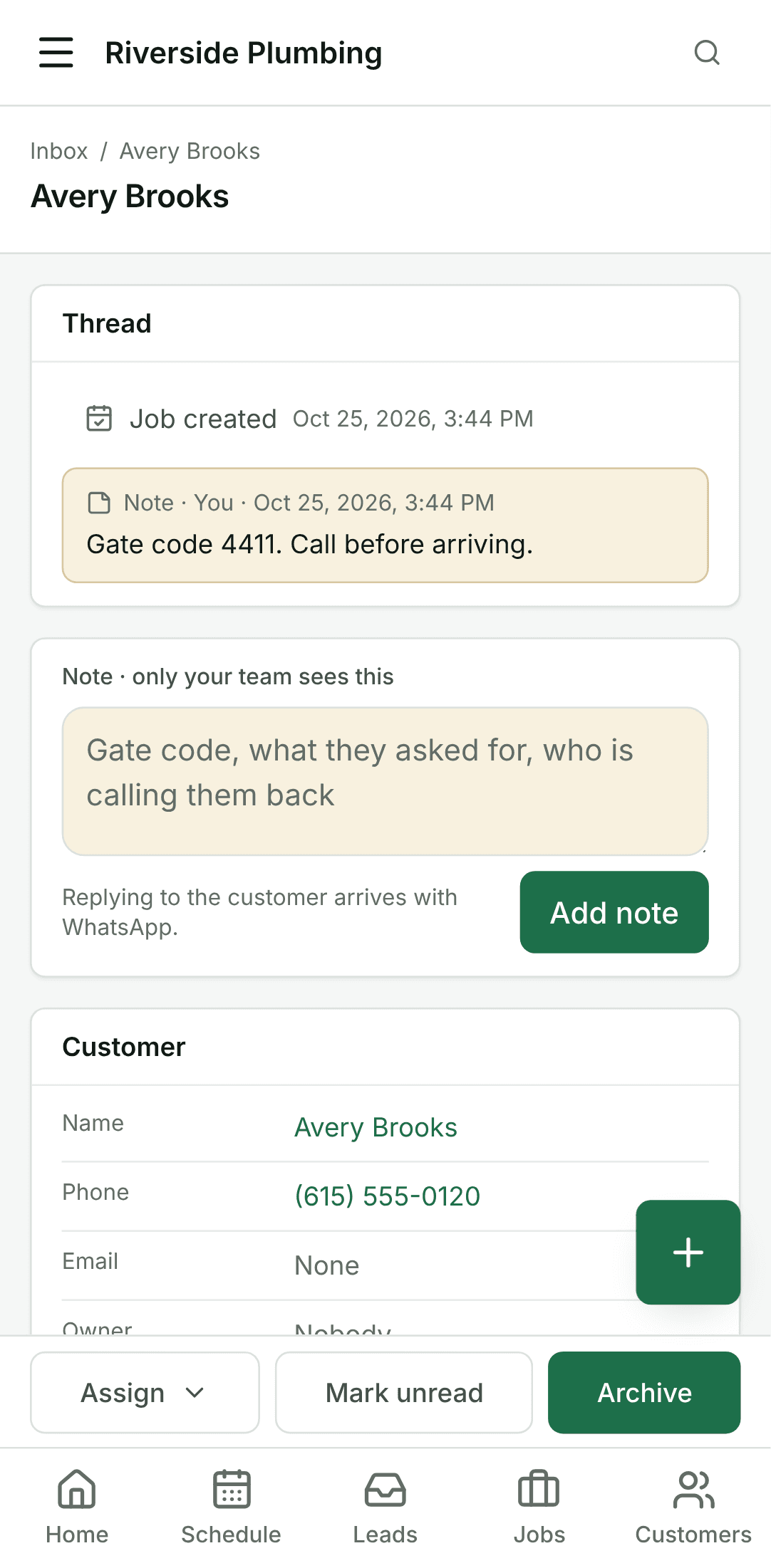 Leave a note for the team, on a phone