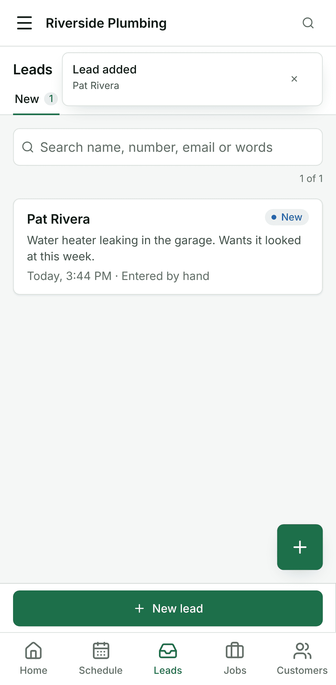 Add the caller as a lead, on a phone