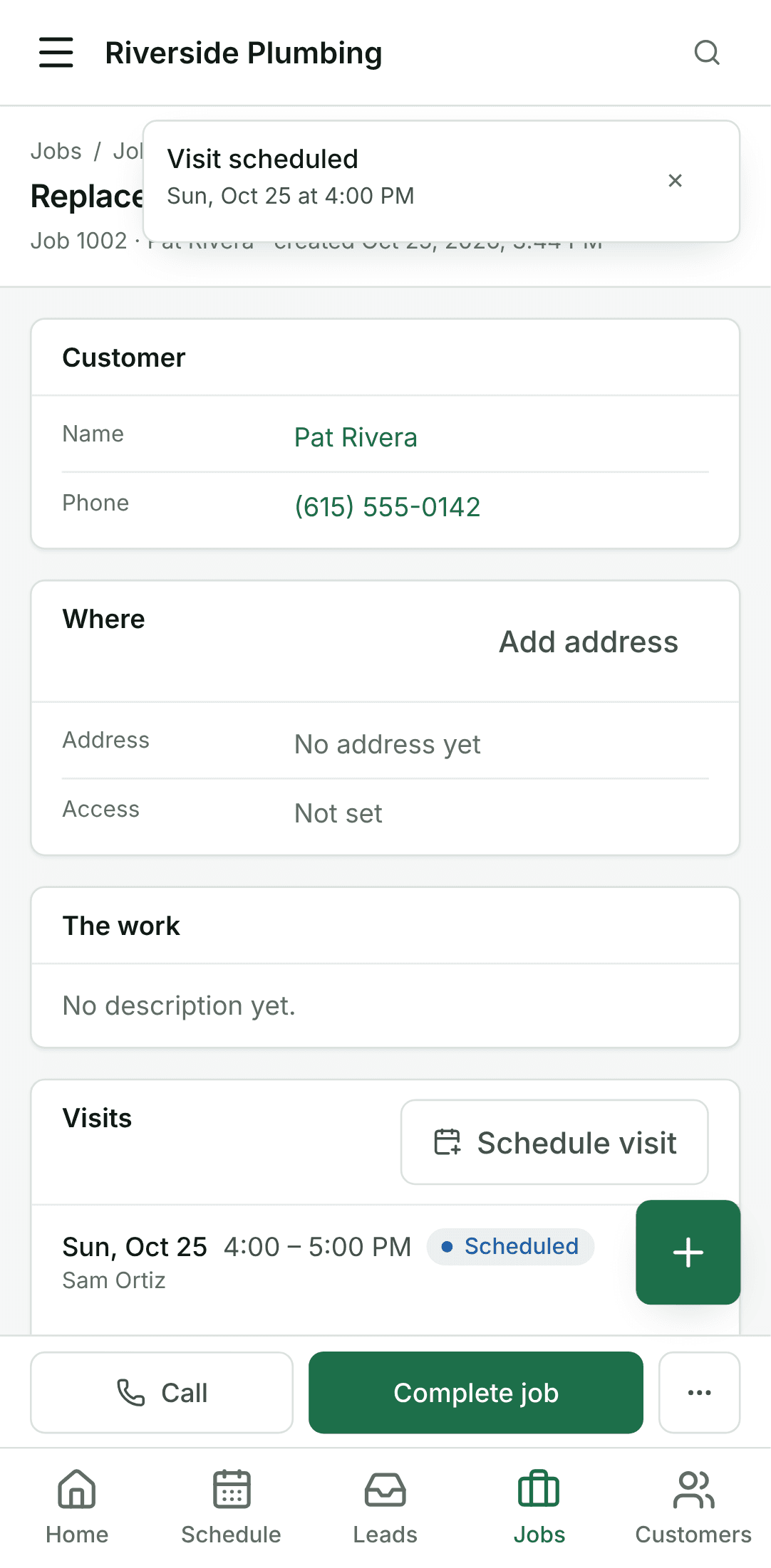 Put a visit on the schedule, on a phone